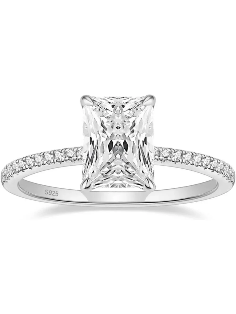 3CT Radiant Cut Sterling Silver Engagement Ring, CZ Wedding Band for Women, Size